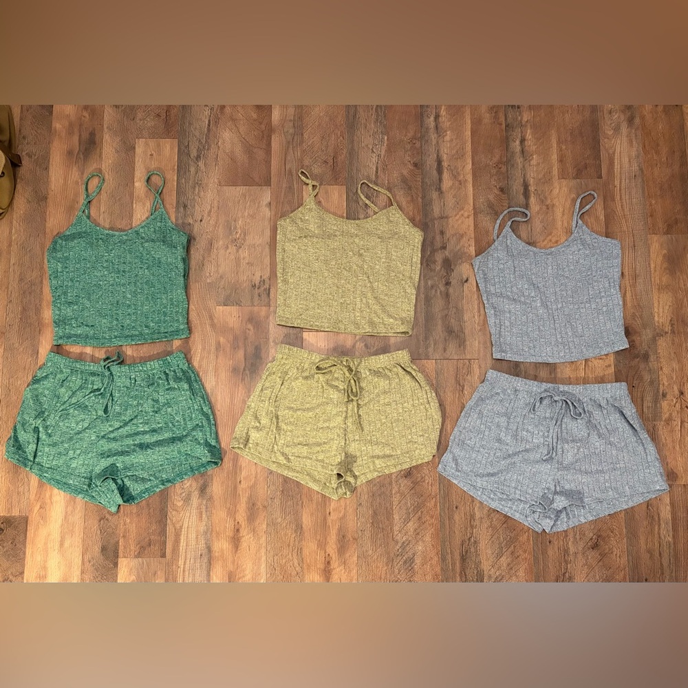 3 blue & green pajama sets